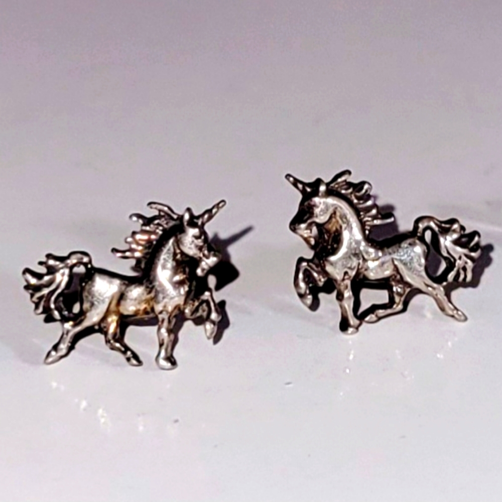 Unicorn Sterling Silver Post  Earrings, Petite Size, New